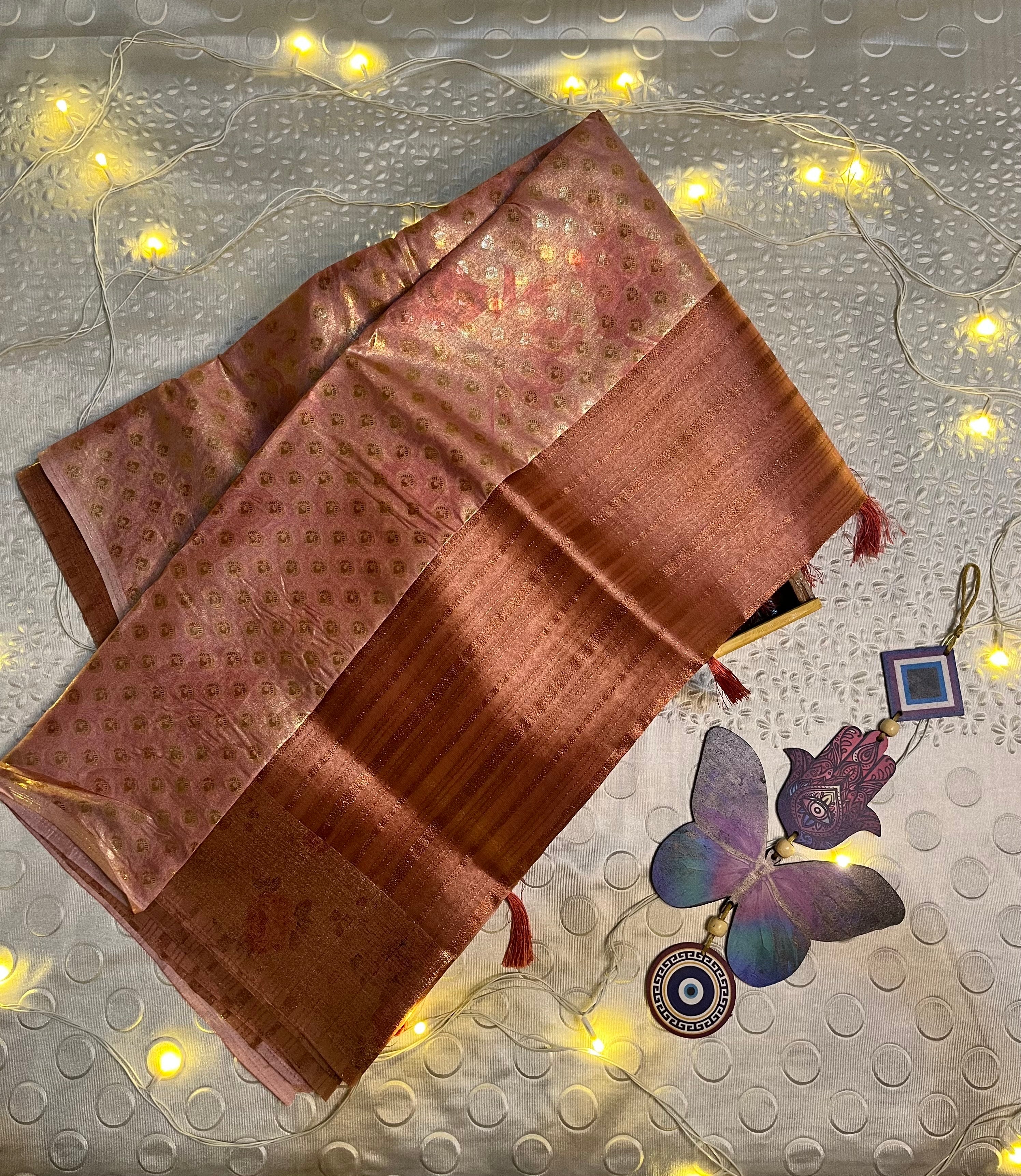 Pink Tissue Saree with Garlic Border - Premium quality and Wholesale Price Elegance